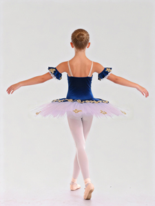 Costumes de danse de ballet en tulle blanc avec appliques dorées en velours bleu royal, nouveaux modèles Anna Shi - Product Image 4