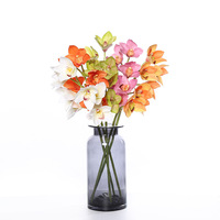 Tige d'orchidée Cymbidium artificielle en gros, orchidée de simulation, blanc rose orange vert, fleur décorative pour hôtel et intérieur