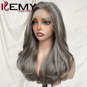 KEMY HAIR <span class=keywords><strong>Parrucca</strong></span> Sintetica di Lusso Grigio-Marrone con Frontale in Pizzo, Alta Qualità, Corta, da <span class=keywords><strong>Donna</strong></span>, 1 <span class=keywords><strong>Parrucca</strong></span> 3 Stili: Naturale, Liscia, Ricci Crespi - Product Image 5