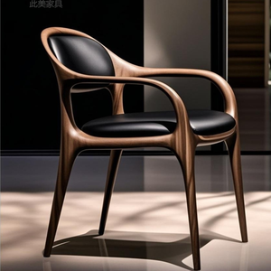 <span class=keywords><strong>Fauteuil</strong></span> nordique MinimalistWood Chaise arrière en cuir en bois de noyer massif minimaliste pour la maison - Product Image 2