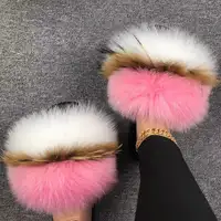 REAL FUR Slippers Flush Soft Raccoon Fox Fur Slides for Women