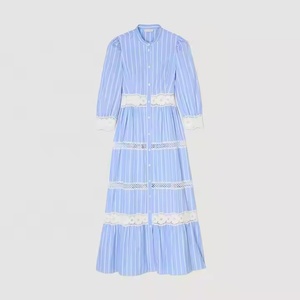 Nuevo Vestido de Otoño con Logotipo Personalizado, Vestido de Negocios con Cuello Redondo y Botones, Vestido de Lino y Algodón con Encaje Floral para Mujer - Product Image 6