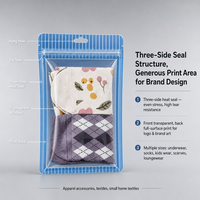 MOQ 100 Sacs personnalisables à fermeture éclair trois côtés, imprimés numériquement, imperméables, avec fenêtre, en plastique PE, pour emballage de chaussettes et vêtements
