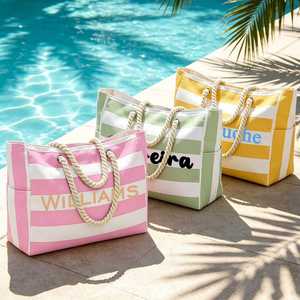 Bolsa de Playa Moderna de Lona a Rayas con Cierre, Impermeable, de Poliéster, para Mujer, Grande, para Vacaciones de Verano y Viajes - Product Image 3