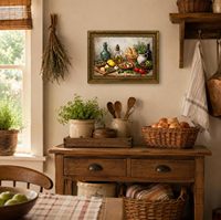 Impression murale vintage encadrée or, style nature morte de cuisine, décoration murale Cottagecore, échantillons OEM ODM prêts en moins d'une journée