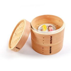 Vaporizador de bambú hecho a mano, cestas de dos niveles, Dim Sum, Dumpling, comida china, prémium, 10 pulgadas - Product Image 3