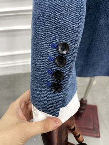 Costumes sur <span class=keywords><strong>mesure</strong></span> pour hommes, 2 pièces, double boutonnage, en cuir et jean, <span class=keywords><strong>prix</strong></span> d'usine - Product Image 4