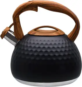 Tea Kettle For Boiling Water 3.1 Quart 3L Heavy Stainless Steel With Wood Pattern Handle Unique Button Control Kettle Outlet