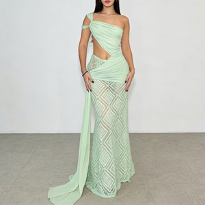 Chiffon Dress - Formal Lace Pattern Evening Gown