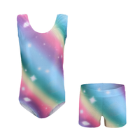 Combinaison de justaucorps de gymnastique assortie pour filles personnalisées vêtements d'entraînement de danse de ballet justaucorps de gymnastique à impression sans manches pour enfants avec short