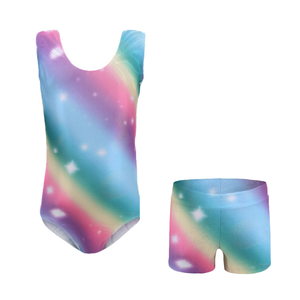 Su misura per ragazze abbinate a tute da palestra allenamento per danza classica indossare body da ginnastica senza maniche per bambini con pantaloncini - Product Image 2