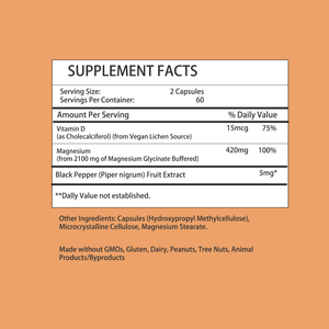 OEM Magnesium Glycinate Capsule with Black Pepper Fruit Extract Digestive Support Hormonal Balance <b>Supplement</b> - Product Image 2