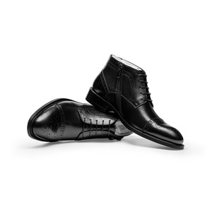 New Fashion Men's Genuine Leather Business Formal <b>Boots</b> Brogue Carved Design Lace up Pointed Toe Leather <b>Boots</b> - Product Image 5