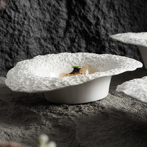 Luxury White Porcelain Fancy Bowls Rock Stone Pattern Ceramic Fruit Salad <b>Soup</b> Serving Bowl for Restaurant - Product Image 4