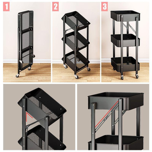Carrito rodante plegable moderno de <span class=keywords><strong>3</strong></span> niveles, organizador de almacenamiento de Metal a la moda, estante de utilidad con carrito de herramientas multiusos - Product Image 5