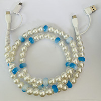 Câble de charge rapide multi-USB 4-en-1 Fresh Blue Pearl avec perles, accessoires de voiture, cadeau technologique tendance, câble Type C