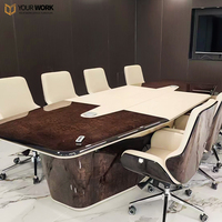 Table de Conférence Moderne de Luxe de Haute Qualité, Design en Panneaux, Matériau en Bois, pour Salles de Réunion de 6 à 12 Personnes, Hôtels, Bureaux, Usage Commercial