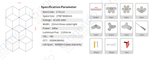 Livraison rapide d'échantillons <span class=keywords><strong>Suspension</strong></span> de plafond à câble en diamant PC 6500K pour exposition automobile et éclairage d'atelier géométrique - Product Image 2