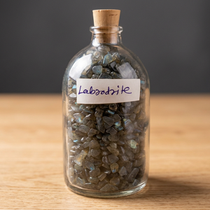 Bouteille en pierre de labradorite aux propriétés curatives, forme irrégulière, décoration d'intérieur et souvenir d'Inde - Product Image 3