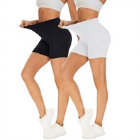 Missluck Lot de 2 shorts de cyclisme taille haute pour femme, effet ventre plat, infroissables, en Spandex/Polyester, leggings athlétiques d'été