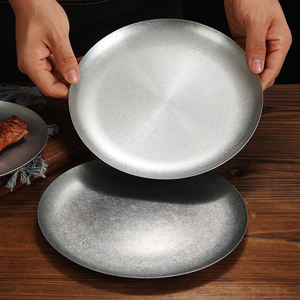 Coréen Rétro Servant En Acier Inoxydable Steak <span class=keywords><strong>Neige</strong></span> <span class=keywords><strong>Assiette</strong></span> Dessert Sushi Gâteau Aux Fruits Plateau De Nourriture Occidentale Vaisselle - Product Image 1