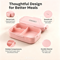 Boîte à bento en plastique de qualité alimentaire, 3 compartiments, sans BPA, compatible micro-ondes, étanche, portable, pour le bureau et les étudiants