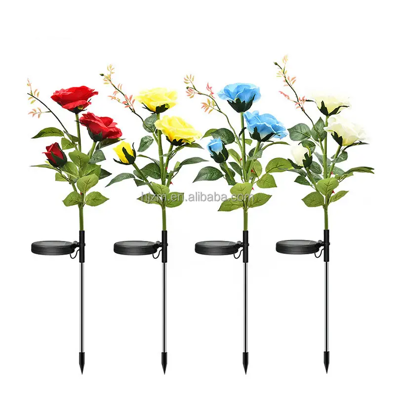 Outdoor Waterproof 3 5 Rose Flowers Solar Powered Garden Lights Decorative Solar Yard Lights For Patio Pathway Lawn Cemetery