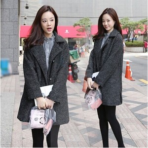 Women's Double Breasted Wool Coat Mid Length Korean Style Loose Fit Lapel Solid Color Keep Warm Commute Wear - Product Image 3
