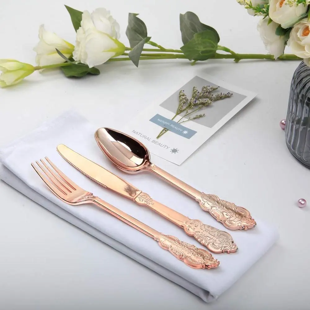 Hoge Kwaliteit Rose Gold Wegwerp Plastic Bestek Set