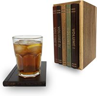 Ensemble de 5 sous-verres décoratifs en bois d'acacia 100% naturel, style livre, avec support en bois