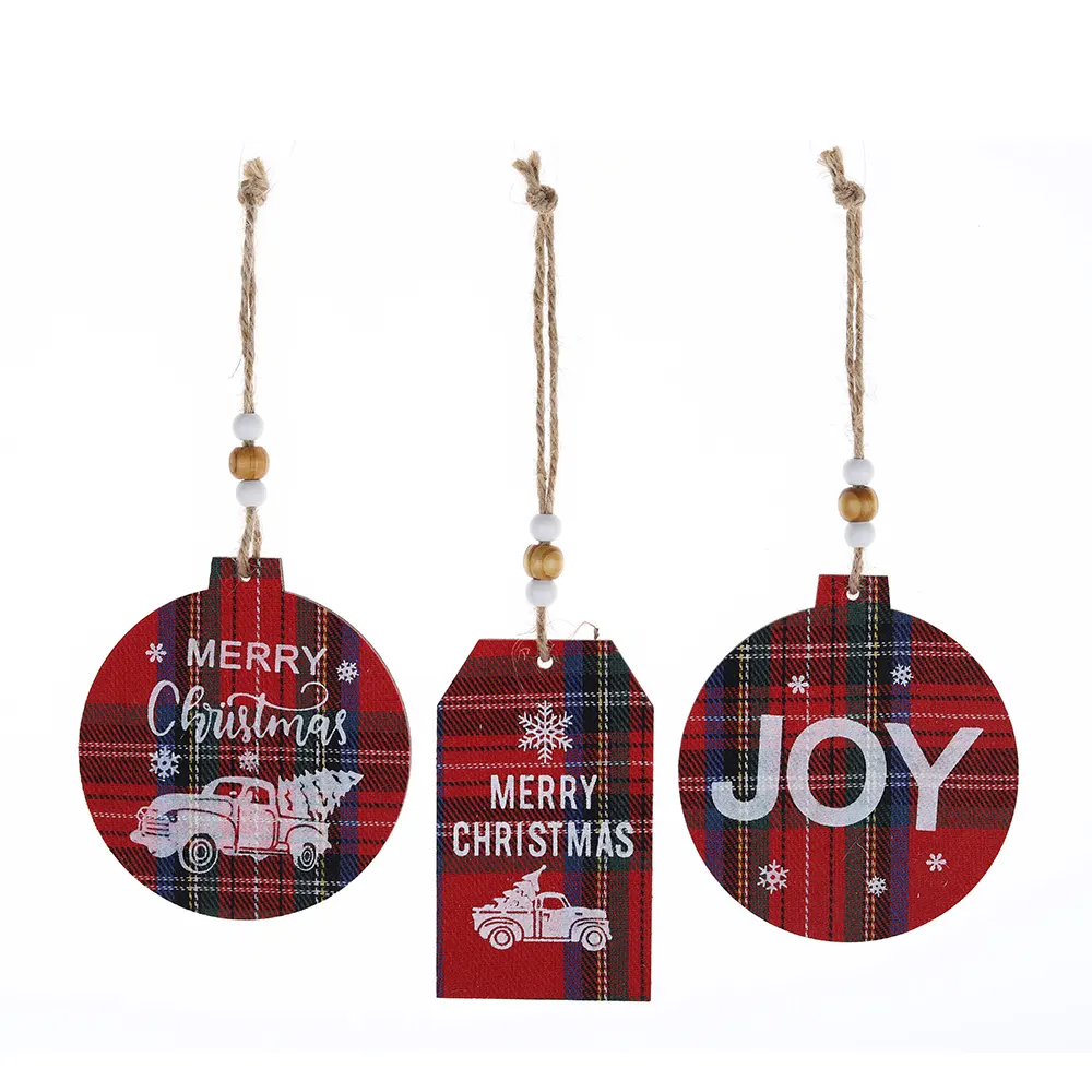 Wholesale Buffalo Plaid Christmas Decoration Red Black Hanging Ornaments Xmas Wishes Hanging Crafts