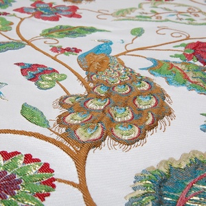 Vải kimono chất liệu satin brocade jacquard polyester trắng họa tiết chim công JDJ5036M, sản xuất tại xưởng KEER, bán buôn theo yêu cầu. - Product Image 3