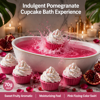 Set de 6 Bombas de Baño Artesanales Naturales con Aroma a Cupcake de Granada, Color Rosa y Blanco, con Espuma y Chispas, Hidratantes y Aromáticas, Marca Privada OEM