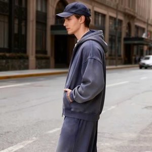 OEM Custom Brand Logo Applique Patch Hoodie 6749 Wholesale Heavy Weight Oversized Drop Shoulder Men <b>Zip</b> Up Streetwear Supplier - Product Image 3