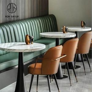 Moderno lujo verde redondo piedra sinterizada cuero Hotel Cafetería Restaurante silla conjunto sofá cabina asientos muebles mesa - Product Image 1