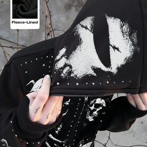 Nouveauté 2025 – Sweat à capuche zippé intégral pour homme, coupe oversize et courte, imprimé numérique tête de mort Halloween, streetwear personnalisé de haute qualité - Product Image 2