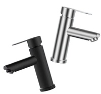 Keran Kamar Mandi Stainless Steel SUS304 Satu Lubang Model Mixer Tap Deck Mount Warna Hitam Keran Satu Gagang untuk Wastafel/Lavatory