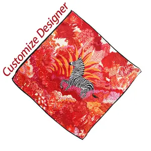 Red personalised 70x70 Customize Designer Digital Printing Satin Scarf Satin Silk Scarves for Women neckties