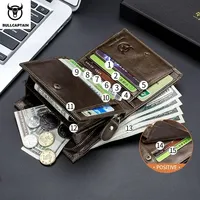 Dompet Kulit Pria Merek BULLCAPTAIN Anti RFID Dompet Lipat Ganda Dapat Menyimpan Uang dan Kartu Kredit, Dompet Koin Kulit dengan Resleting