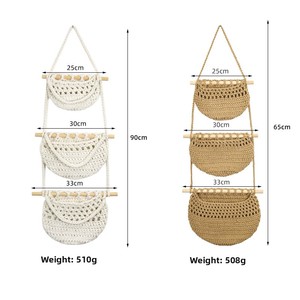 Sac en <span class=keywords><strong>filet</strong></span> pour fruits, pochette de rangement murale détachable, style minimaliste, panier décoratif tissé en demi-cercle - Product Image 5