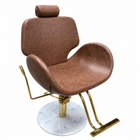 Chaise de coiffure de luxe en or blanc, pivotante hydraulique, avec repose-pieds et appui-tête en forme de U