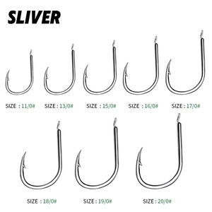 30 pièces/sac 11 # -20 #   Hameçon de pêche à longue tige en acier à haute teneur en carbone, style Maruto, à ardillon, pour jigging en eau salée, truite, poisson-chat, ruisseau - Product Image 5