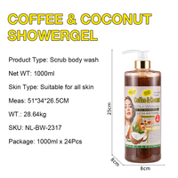 Gel Douche Liquide Éclaircissant au Café et à la Noix de Coco 4x, Anti-Âge, Exfoliant, Nettoyant en Profondeur, Hydratant pour Femmes