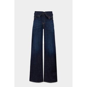 Jeans de mujer de pierna ancha con cintura plegable estilo vaquero Y2K, lavado oscuro, para uso diario y estilo urbano - Product Image 1