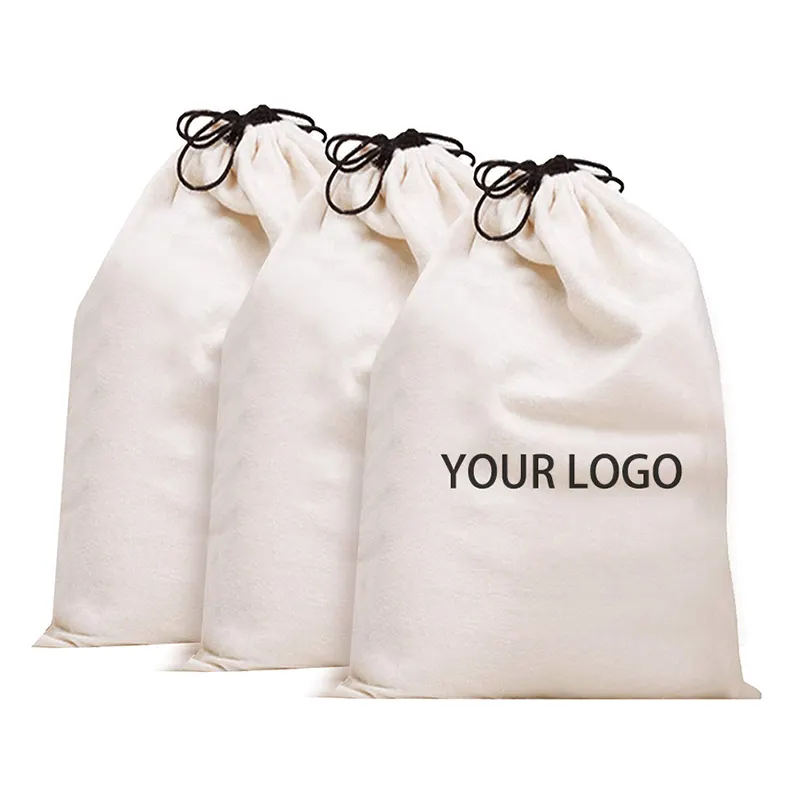 Custom Logo Eco Friendly Large Organic Cotton Drawstring Pouch Bag Cotton Shoes Dust Bags for Handbags Storage