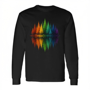 T-shirt à manches longues avec motif de réflexion des arbres de la nature, design d'aventure en forêt et de faune sauvage - Product Image 2