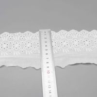Renda Katun Putih Berongga Lebar dengan Motif Bunga 3D Elegan Broderie Anglaise untuk Gaun dan Sepatu Musim Panas
