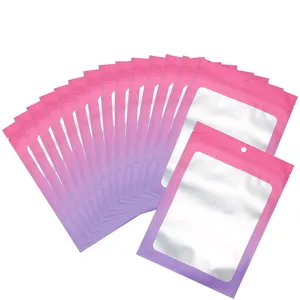 Mylar Ziplock Food Aufbewahrung beutel Gradient Pink Purple Geruchs sichere Tasche mit klarem Fenster Verpackungs beutel für Kaffeebohnen Süßigkeiten