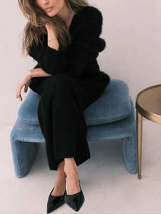 Dames Nieuwe Casual Stijl V-hals Cardigan Trui Met Knoopsluiting Logo Fuzzy Gebreide Losse Pasvorm - Product Image 5