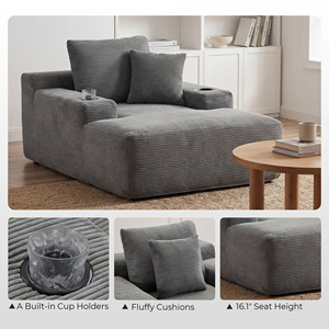 Sofá Chaise Longue Individual Envasado al Vacío, Sofá de Ocio de Corduroy con Portavasos Integrado, Esponja de Alta Densidad, Estilo Contemporáneo para Apartamento - Product Image 3